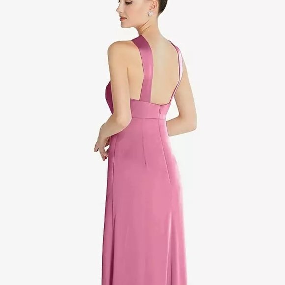 After Six 6855...Draped Twist Halter Low-Back Satin Empire Dress...Pink...Sz 12 - Picture 3 of 8